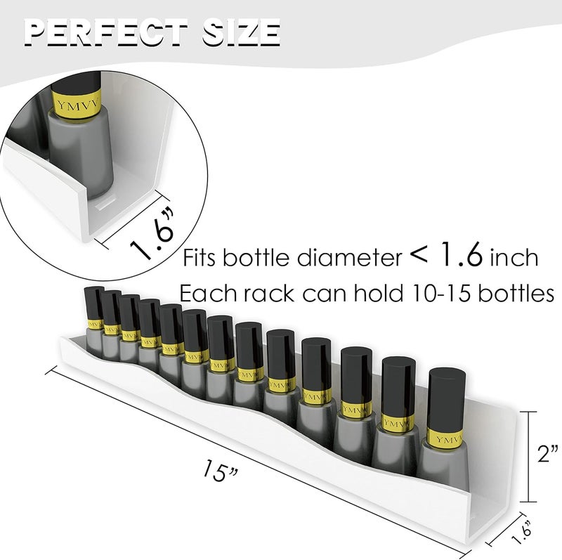 YMVV 15" Nail Polish Rack Wall Mounted Shelf,6 Pack White Acrylic Nail Polish Organizer Nail Supplies for Nail Techs,Great Display for Salons Retailers, YMVVWHITE 003 - Image 3